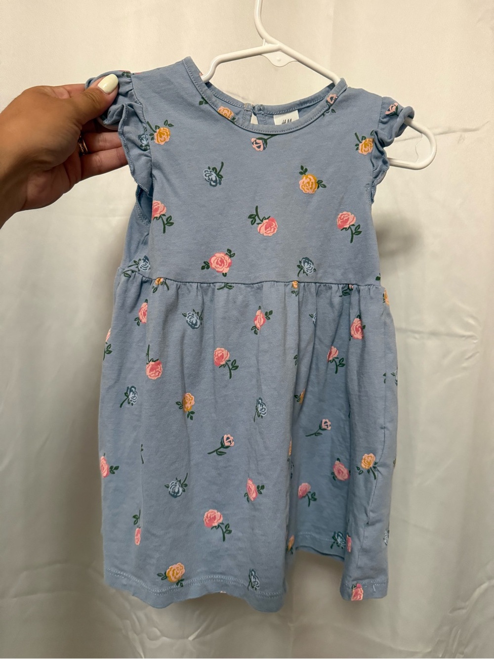 H&M Light Blue Floral Ruffle-Sleeve Dress